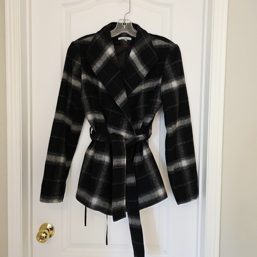 Dalia Collection Black and White Plaid Jacket